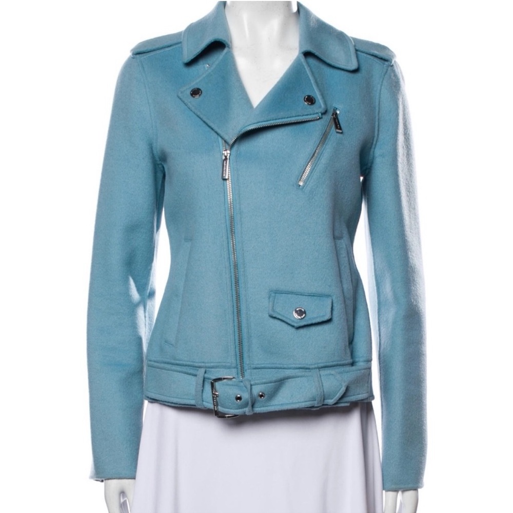 Wool Blend Moto Jacket in Dusty Blue - Picture 2 of 4